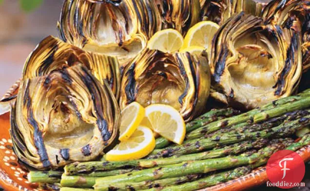 Grilled Artichokes and Asparagus
