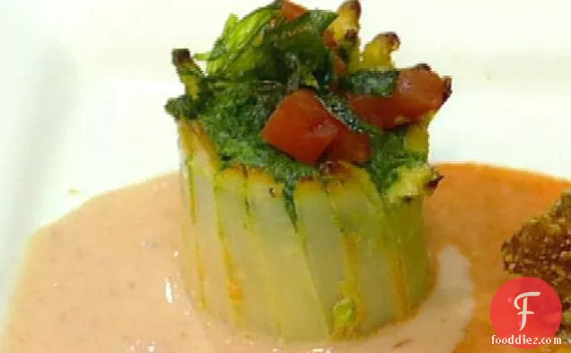 Crabmeat and Spinach Flan with Smoked Tomato Buerre Blanc