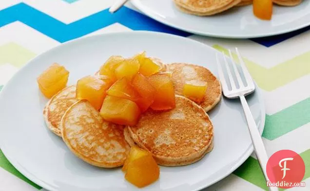 Cinnamon Oatmeal Pancakes with Honey Apple Compote