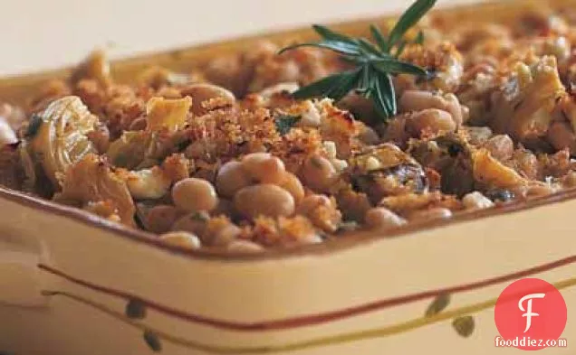 Navy Bean-and-Artichoke Casserole with Goat Cheese