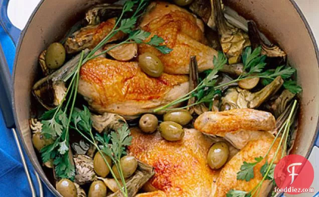 Chicken Halves with Artichokes and Garlic