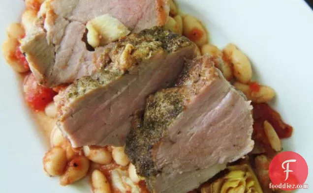 Sage Roasted Pork Tenderloin With Beans & Artichokes