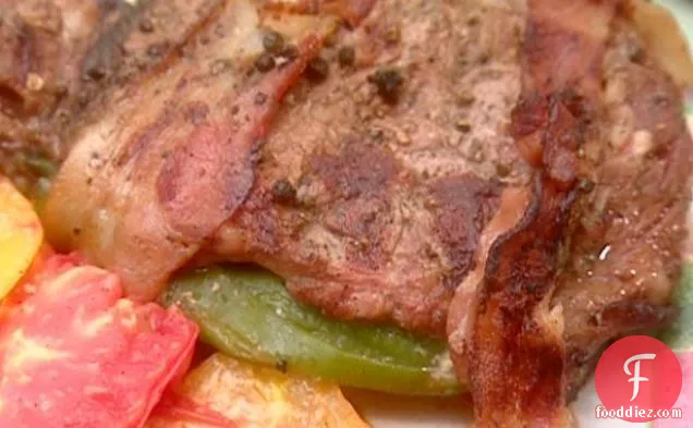 Grilled Green Chile-Stuffed Pepper Steaks Wrapped in Bacon