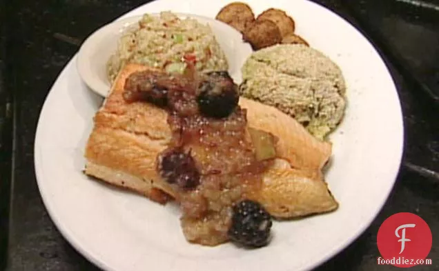 Sauteed Rainbow Trout with Green Tomato and Blackberry Sauce