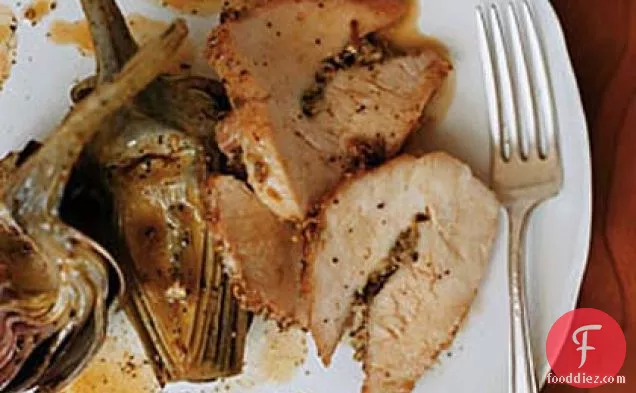 Fennel-Crusted Pork with Roasted Artichokes