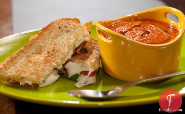 Roasted Red Pepper and Tomato Soup with Smoky Caprese Panini