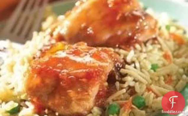 Savory Apricot Chicken with Vegetable Rice