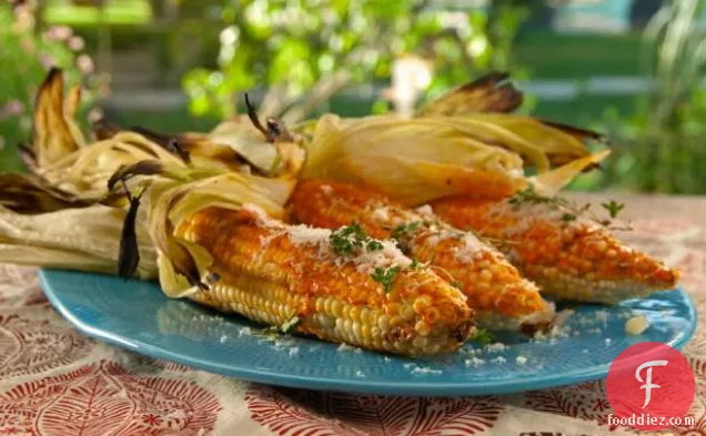 Grilled Corn with Piquillo Pepper Butter and Grated Manchego