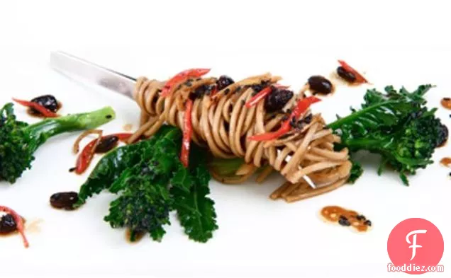 Purple Sprouting Broccoli With Fermented Black Beans And Soba N