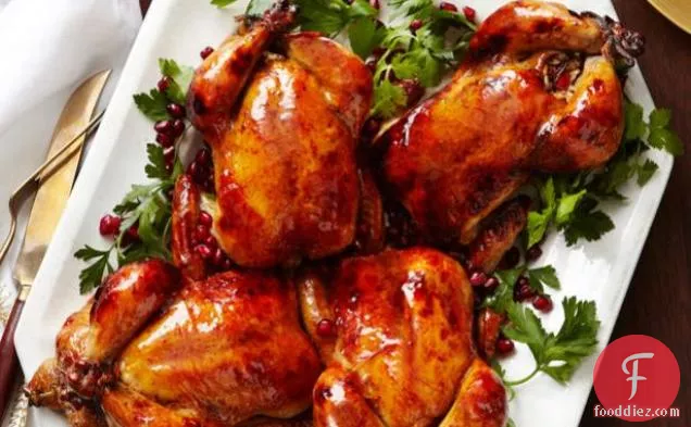 Glazed Cornish Hens With Pomegranate-Rice Stuffing