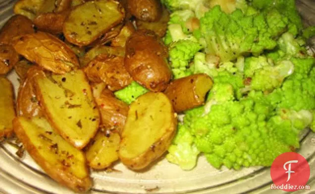 Pan Steamed Romanesco Broccoli With Roasted Fingerling Potatoes