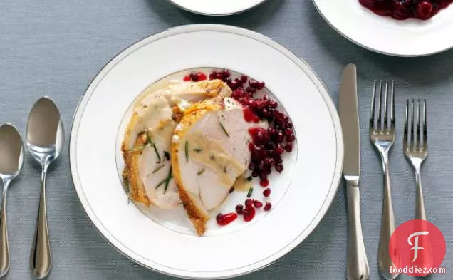 Roasted Turkey Breast with Creamy Gravy and Cranberry Pomegranate Sauce