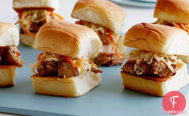 Sweet and Sour BBQ Chicken Sliders with Pickled Chinese Cabbage and Carrots