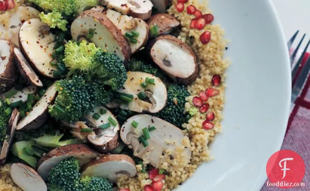 Mushrooms, Broccoli And Pomegranate Couscous