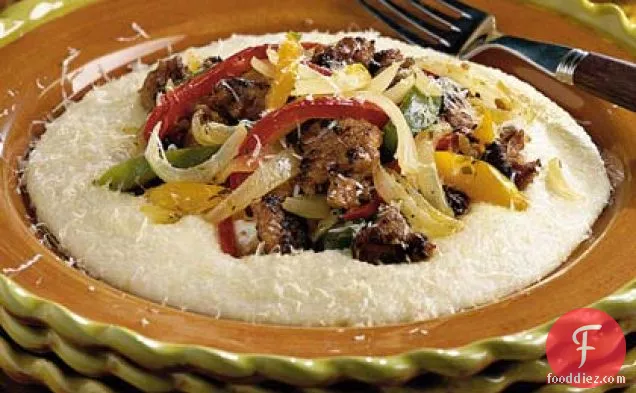 Sausage and Peppers With Parmesan Cheese Grits