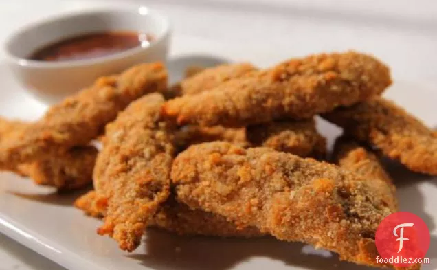 Crouton Crushed Chicken Tenders with Orange Barbeque Sauce