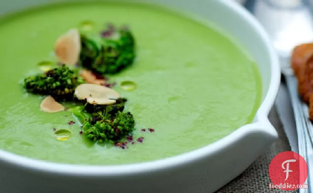 Suffolk Grown Broccoli Soup, Toasted Almonds And Hawkstone Chee