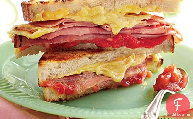Grilled Ham-and-Cheese Sandwiches with Strawberry-Shallot Jam