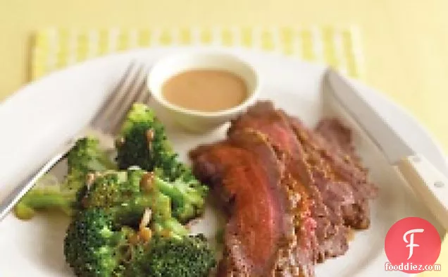 Steak With Peanut Sauce And Broccoli