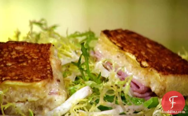 Croque Monsieur Style Monte Cristo Croutons with Frisee Salad and Shallot Vinaigrette