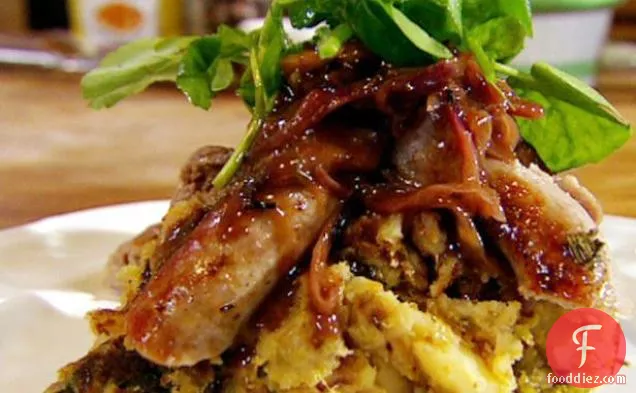 Bubble and Squeak with Sausages and Onion Gravy
