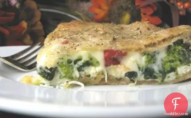 Ricotta Stuffed Spinach And Broccoli Pizza Pie