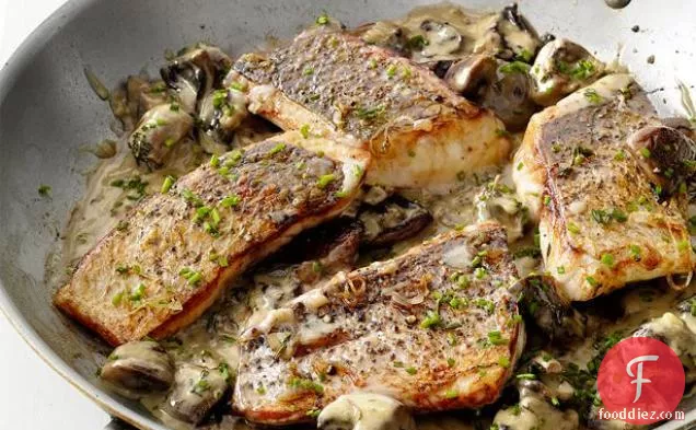 Striped Bass with Mushrooms