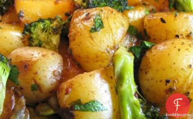 Roasted Baby Potatoes And Broccoli With Soy Sauce, Butter And P
