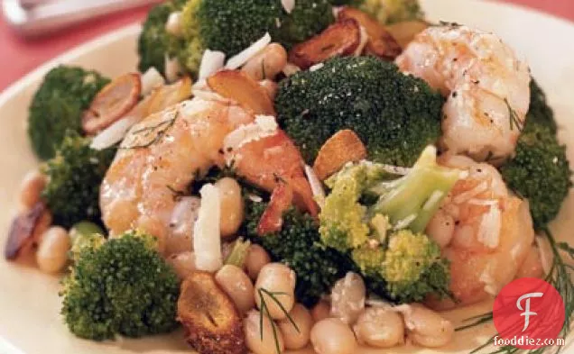 Shrimp Salad with White Beans, Broccoli, and Toasted Garlic
