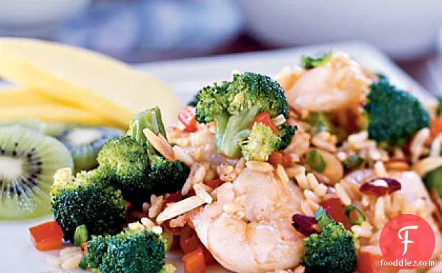 Shrimp and Broccoli Fried Rice with Toasted Almonds
