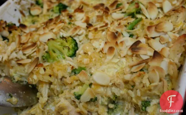 Cheesy Broccoli, Chicken And Rice Gratin With Crisp Almonds