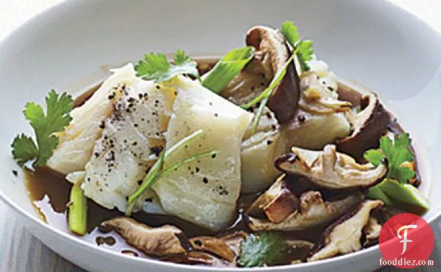 Poached Cod with Shiitakes