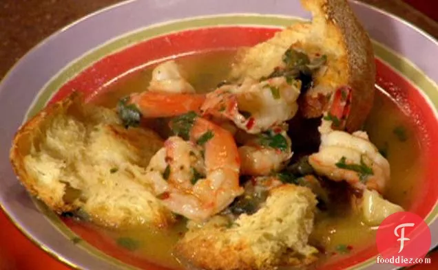 Shrimp and Bread Bowls and Olive-Pesto Dressed Tomatoes