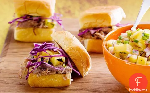 Hawaiian BBQ Pulled Pork Sandwich with Grilled Pineapple Relish