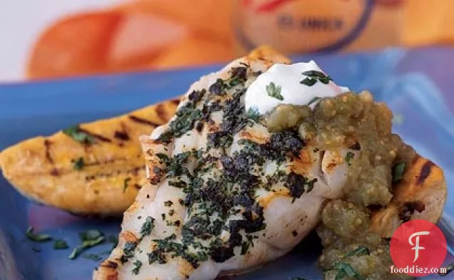 Grilled Grouper with Plantains and Salsa Verde