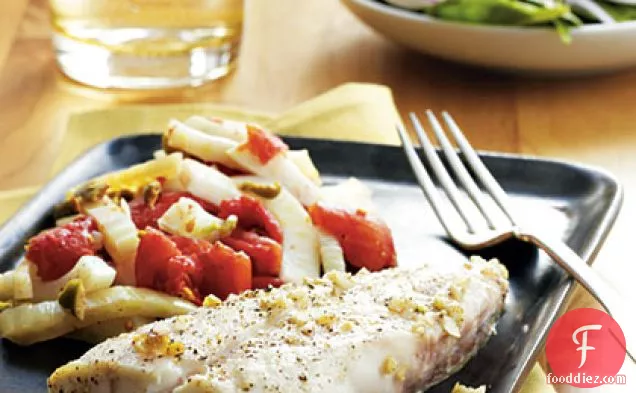 प्रोवेनकल सब्जियों के साथ पैन-भुना हुआ ग्रूपर