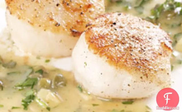 Seared Scallops With Brown Butter, Capers, And Toasted Almond S