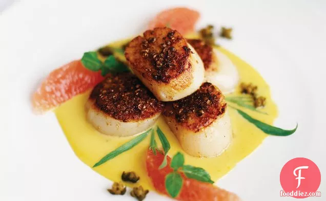 Spice-Crusted Scallops with Crisp Capers