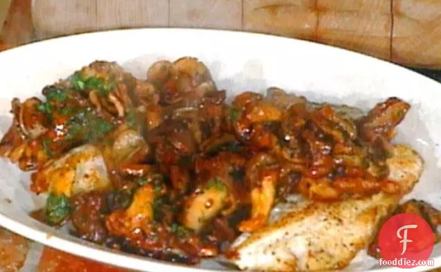 Baked Grouper with Wild Mushrooms: Grouper al Forno con Funghi Trifolati