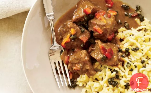 Veal Goulash with Paprika, Caraway and Fried Capers