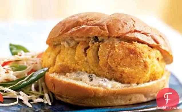 Baked Cornmeal-Crusted Grouper Sandwich with Tartar Sauce
