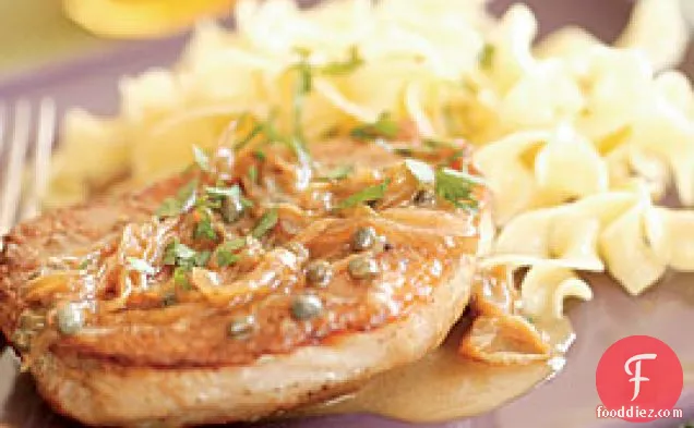 Pork Chops With Sweet Onions, Capers & Vermouth