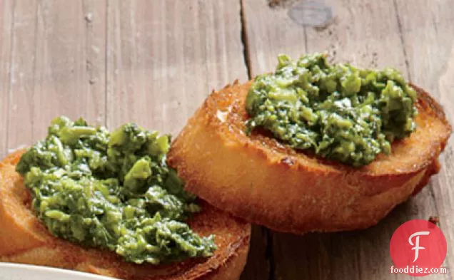 Mint and Pea Pesto on Toasted Baguette