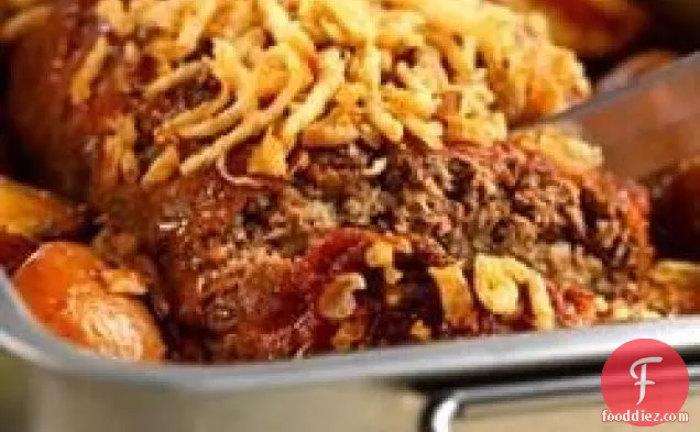 Onion-Crusted Meat Loaf with Roasted Potatoes