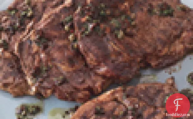 Grilled Grass-Fed Rib-Eye Steaks with Balsamic-Caper Vinaigrette