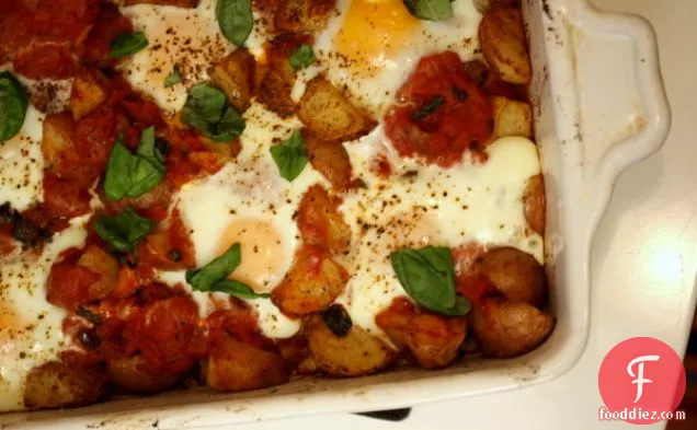 Baked Eggs With Tomatoes & Smoky Potatoes