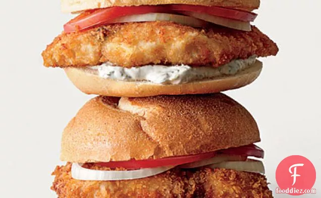 Breaded Fish Sandwiches with Mint-Caper Tartar Sauce