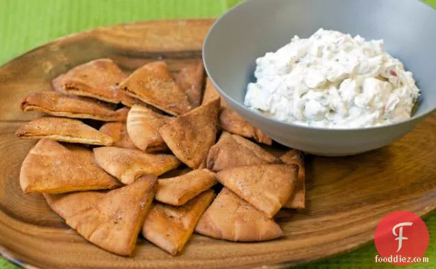 Baked Pita Chips with Charred Three Onion Dip