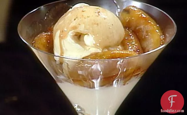 French Vanilla Ice Cream with Sauteed Bananas and Phyllo Triangles