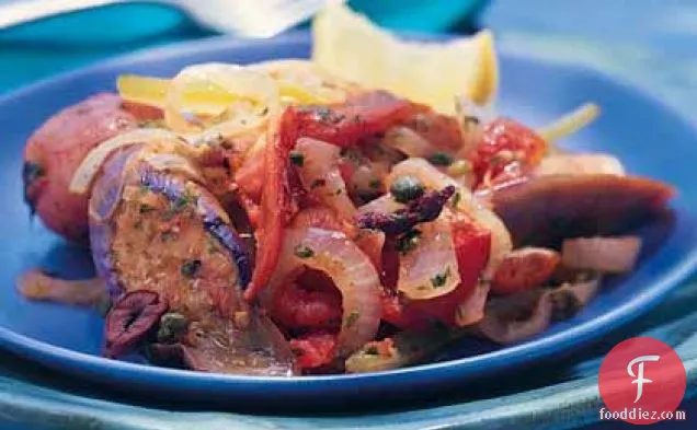 Braised Eggplants and Potatoes with Tomatoes, Capers, and Olives
